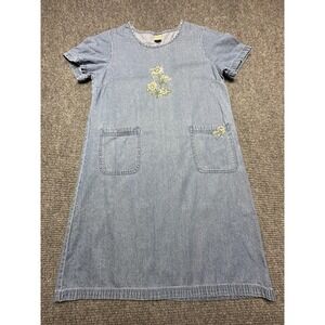 Blair Dress Womens Medium Denim Short Sleeve Daisy Embroidered Pockets Floral